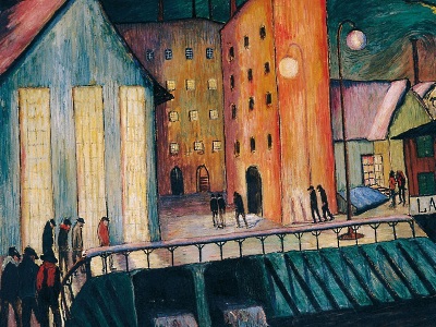 painting of city with factories by Marianne Werefkin