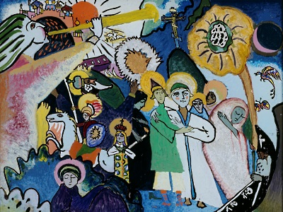 angel blowing a trumpet painting by Kandinsky
