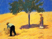 painting of workers harvesting wheat