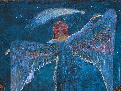 painting of announcing angel and a star